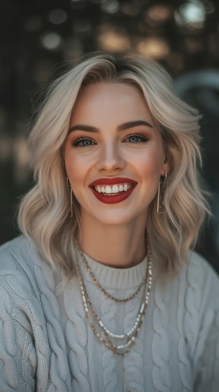 Cute Hairstyles for Winter 2025-2026 Soft Blonde Waves with a Cozy Finish