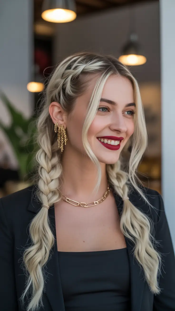 Cute Hairstyles for Winter 2025-2026 Chic Double Braids with a Modern Twist