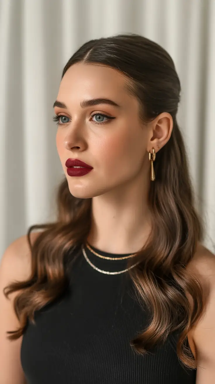 Cute Hairstyles for Winter 2025-2026 Half-Up Waves with a Sleek Twist