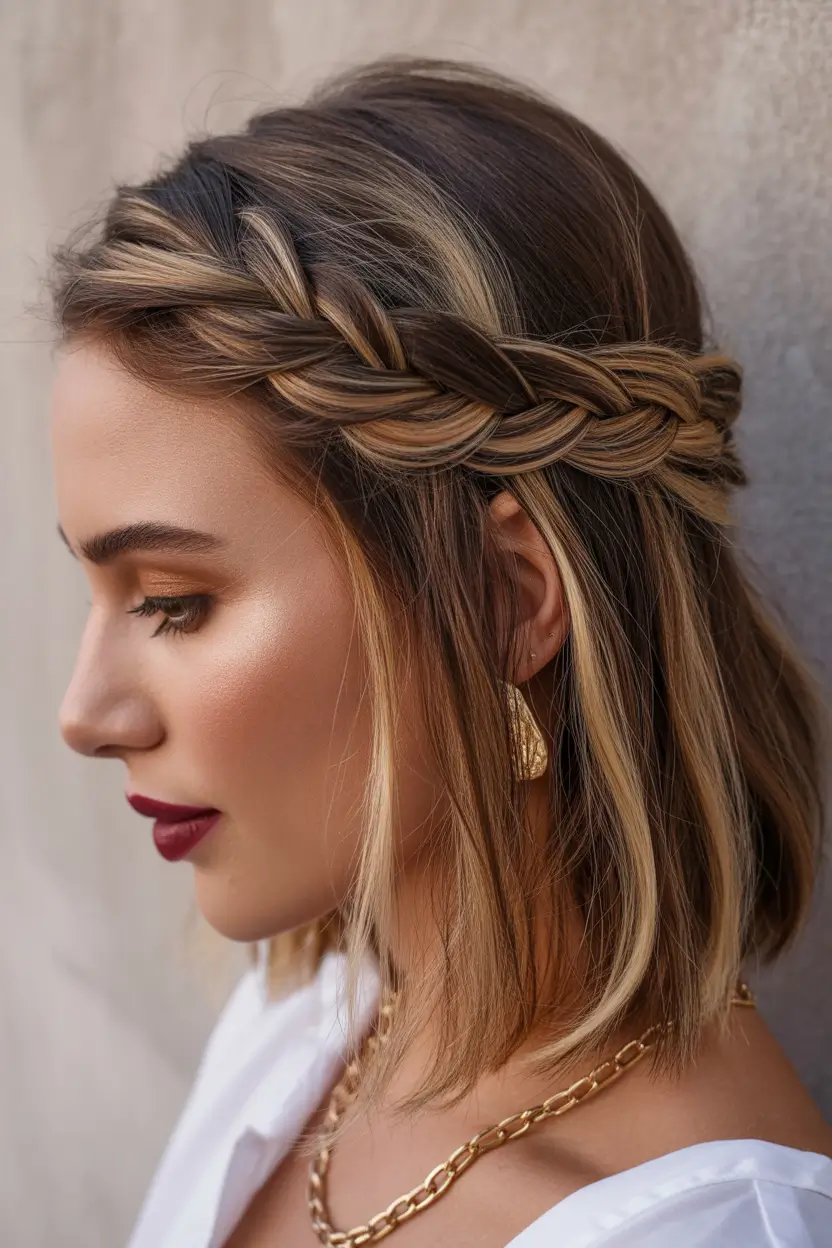 Cute Hairstyles for Winter 2025-2026 Braided Crown on Medium-Length Hair