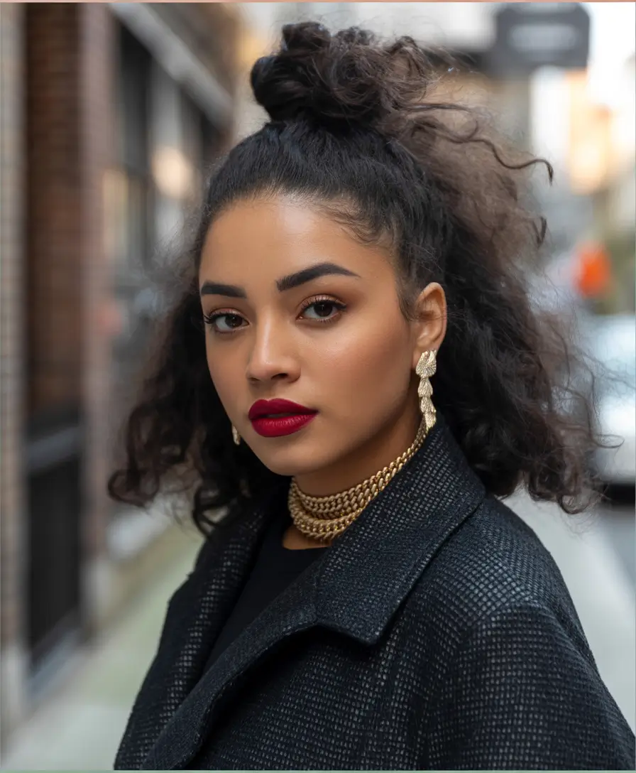 Cute Hairstyles for Winter 2025-2026 Half Top Knot for Natural Texture