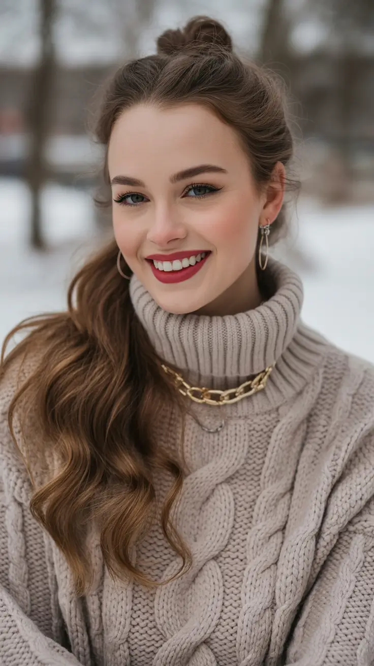 Cute Hairstyles for Winter 2025-2026 Half-Up Twist with Flowing Curls