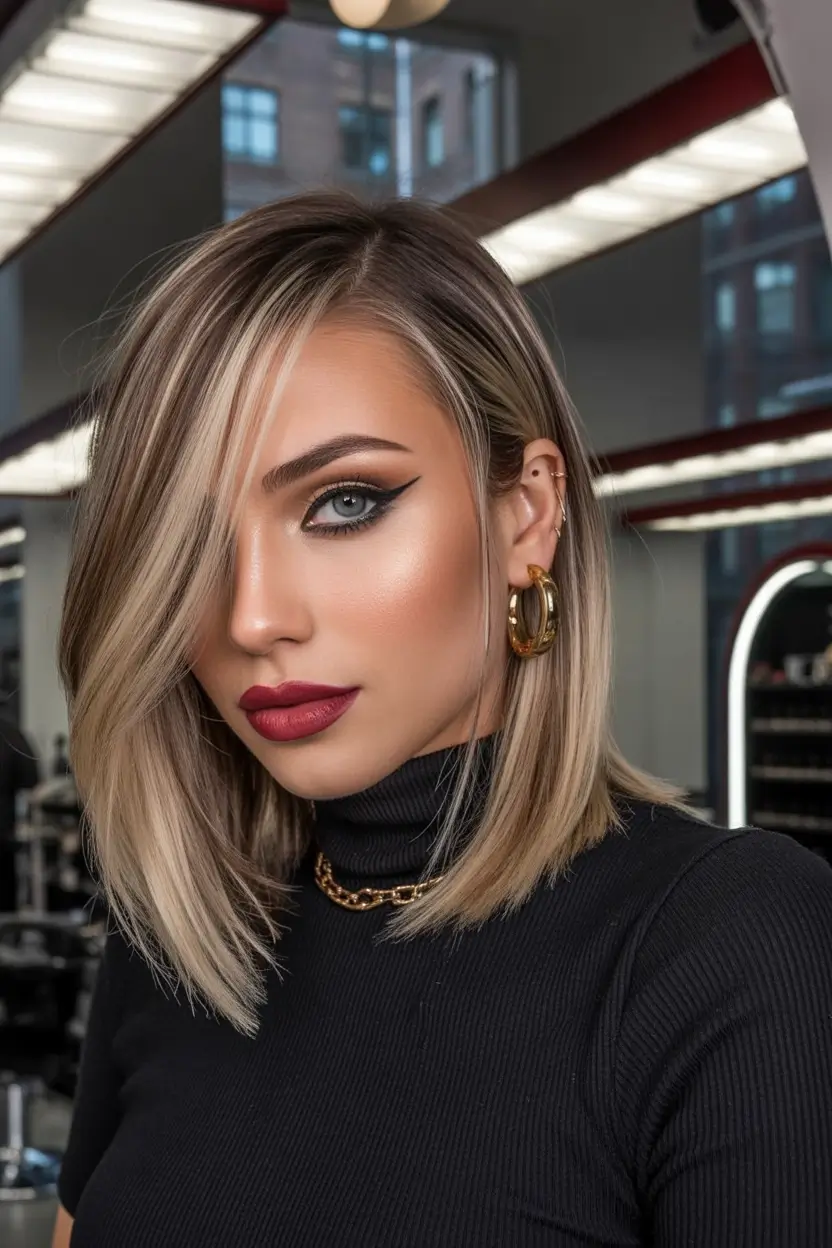 Cute Winter Haircuts 2025-2026 Inspiration Sharp Blonde Bob with a Modern Edge