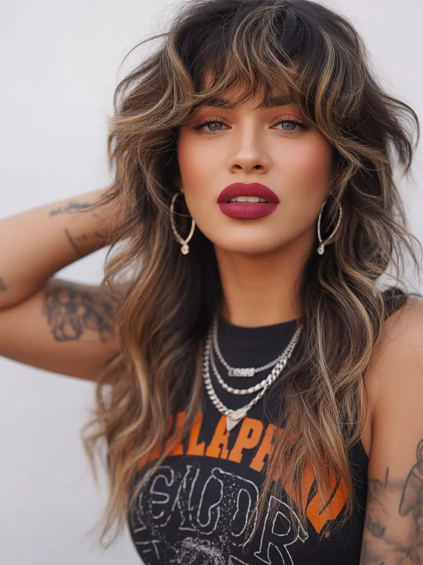 Cute Winter Haircuts 2025-2026 Inspiration Textured Shag with Bangs and Lived-In Layers