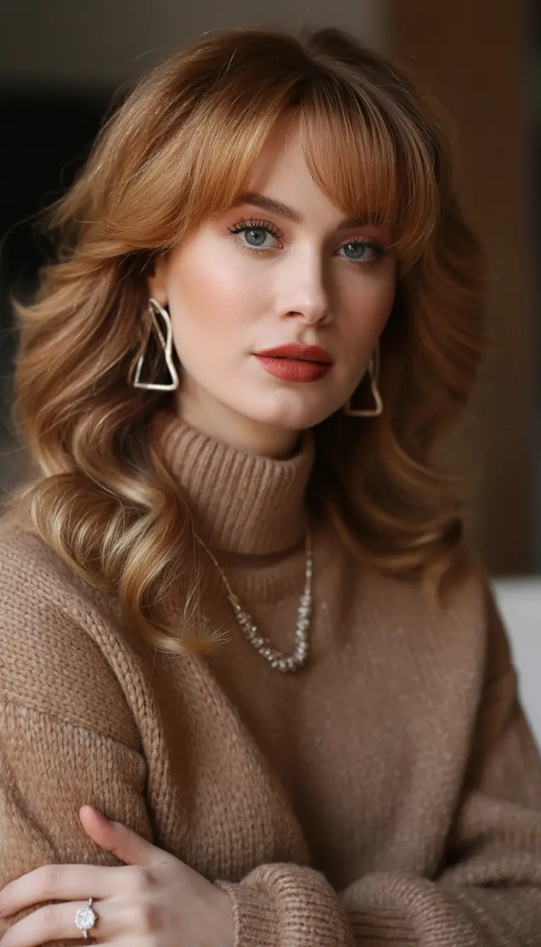 Cute Winter Haircuts 2025-2026 Inspiration Golden Volume with Soft Retro Bangs