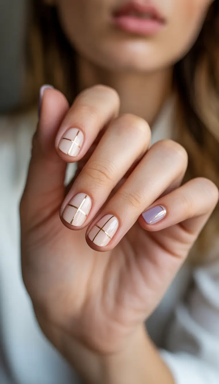 cute winter nails 2025-2026 golden cross minimalism