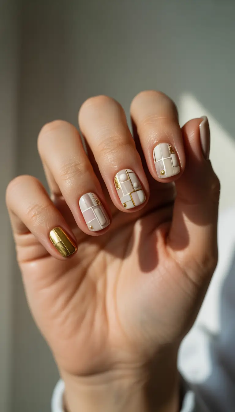 cute winter nails 2025-2026 golden maze grid