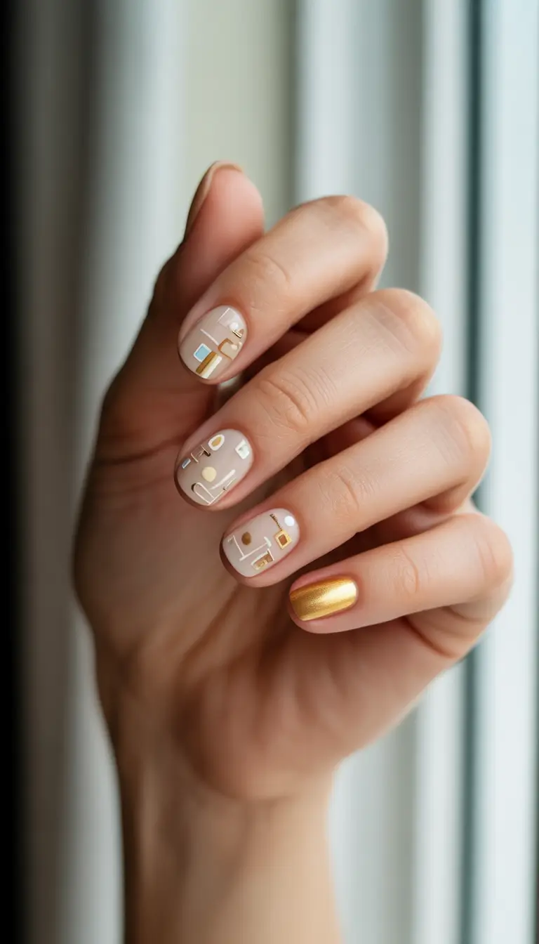 cute winter nails 2025-2026 modern gold mosaic