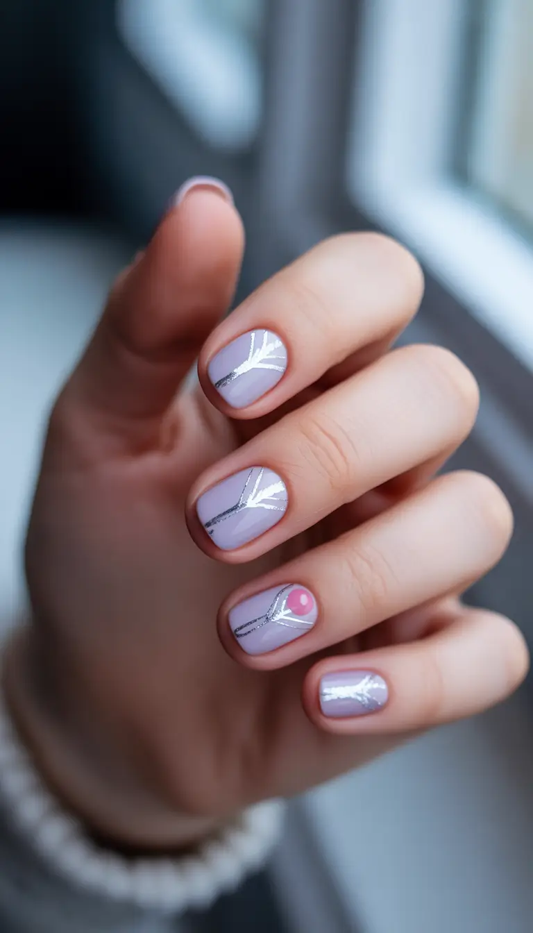 cute winter nails 2025-2026 silver threads and snowberry accents