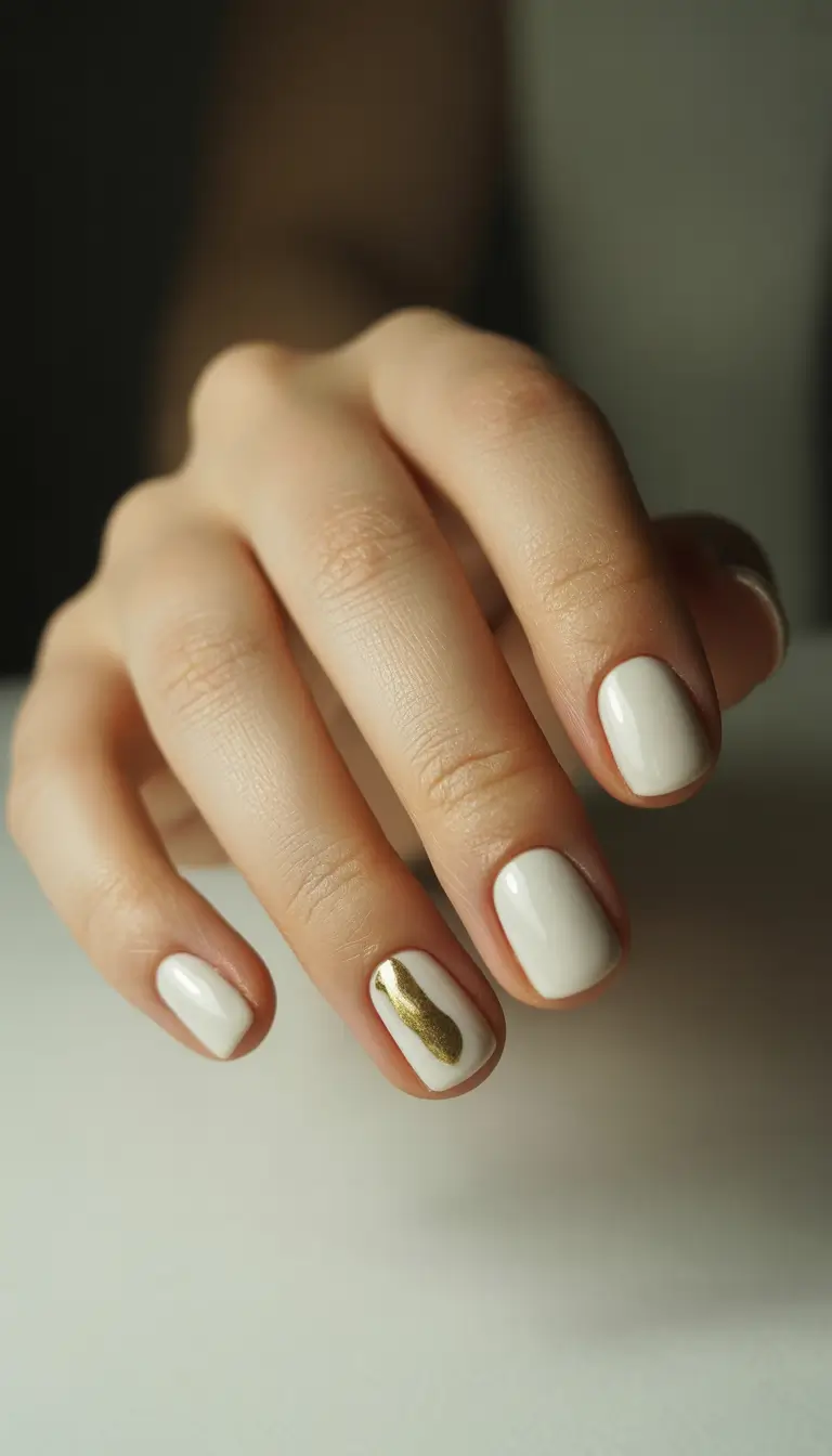 cute winter nails 2025-2026 golden accent on vanilla cream