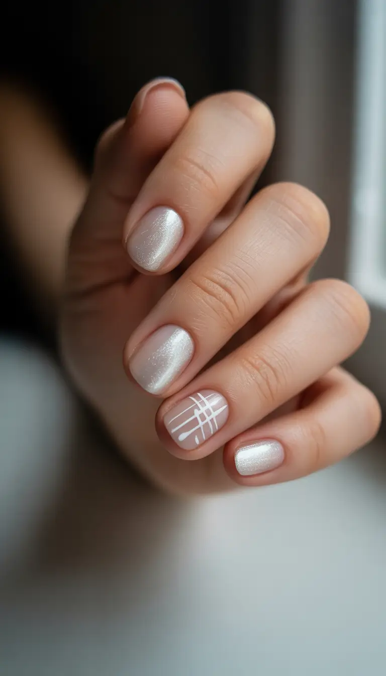 cute winter nails 2025-2026 pearl frost grid