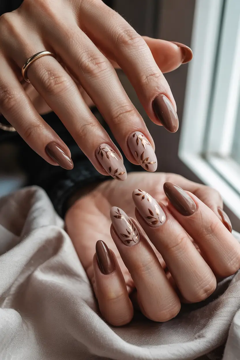 Fall Nail design and Color for November 2025 Warm Elegance in Neutral Browns
