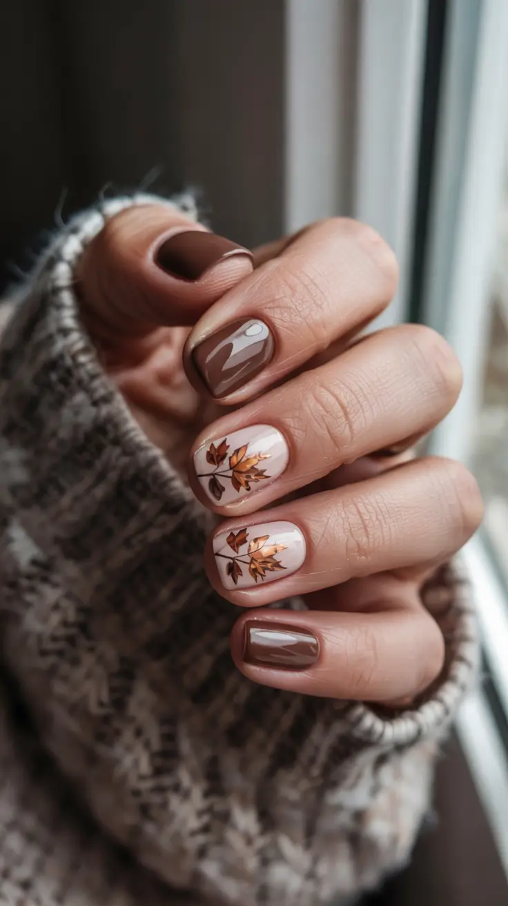 Fall Nail design and Color for November 2025 Mini Maple Art on Short Neutrals
