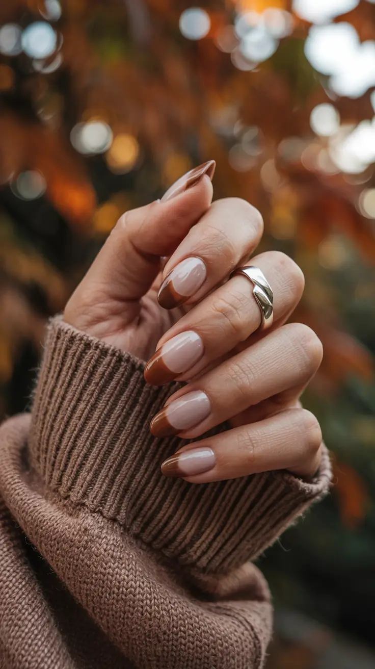 Fall Nail design and Color for November 2025 Minimal French with a Bronze Twist