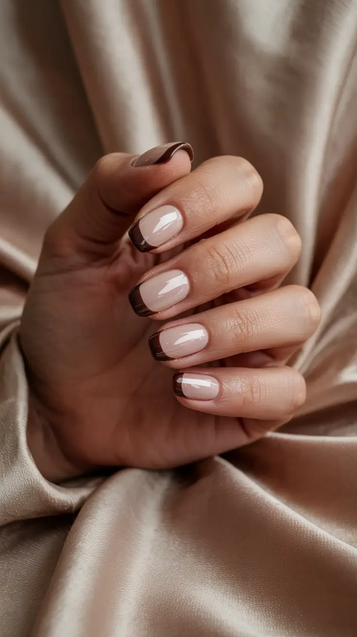 Fall Nail design and Color for November 2025 Mocha French Tips on Short Nails