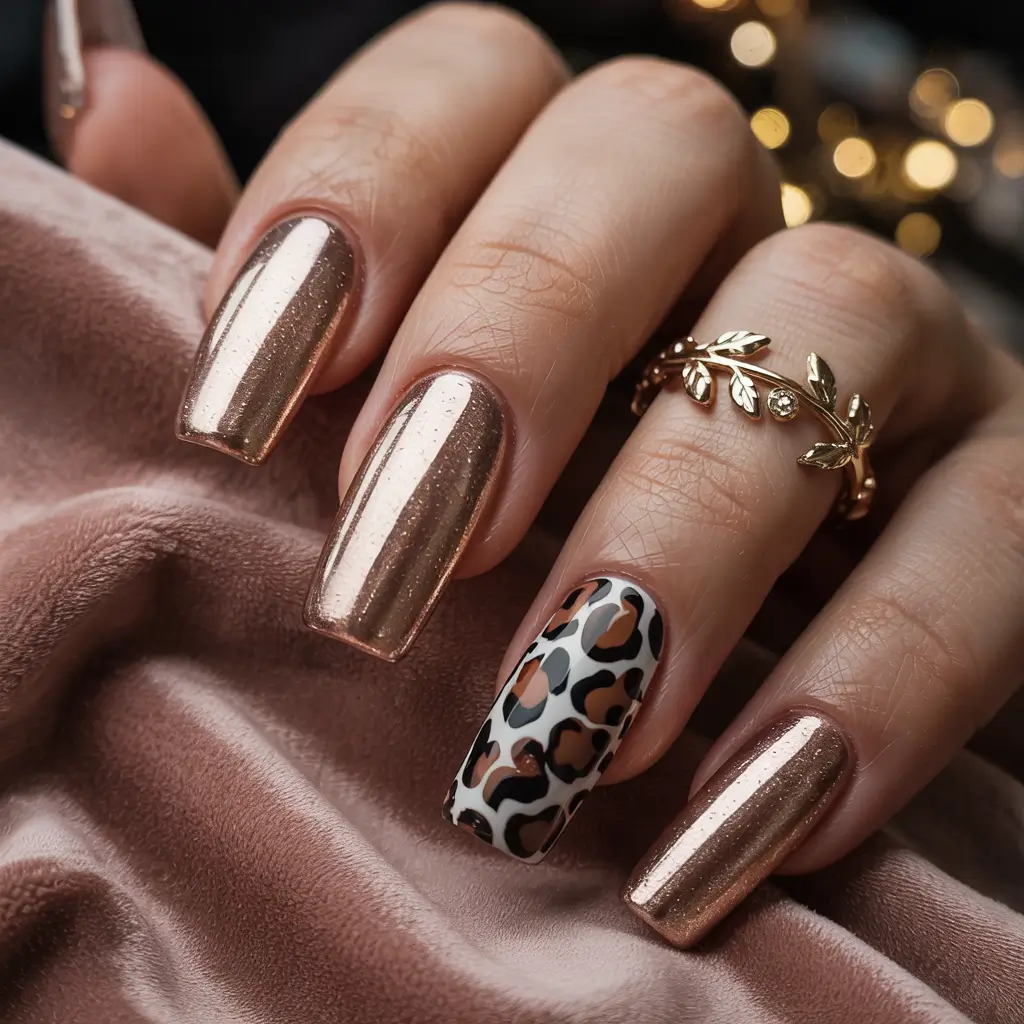 fall/winter nails color Molten Bronze Meets Wild Accents