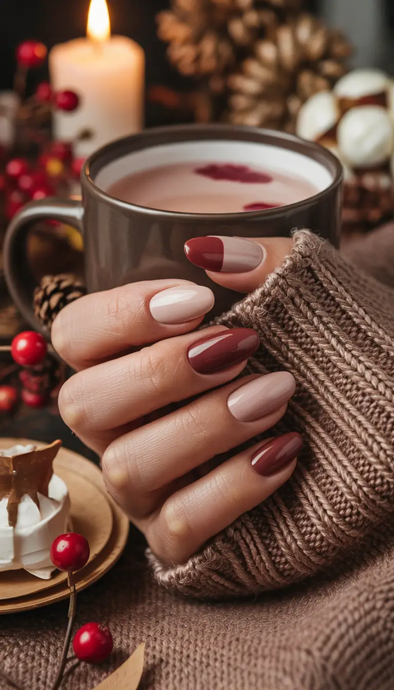 fall/winter nails color Warm Cocoa Tones With a Modern Twist