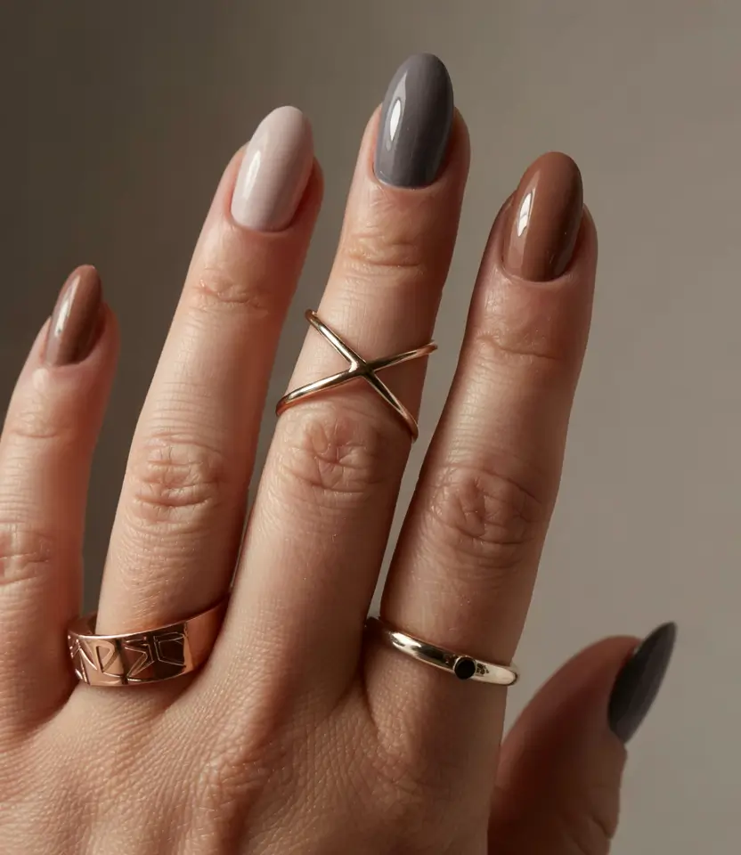 fall/winter nails color Festive Red with Gold Accents