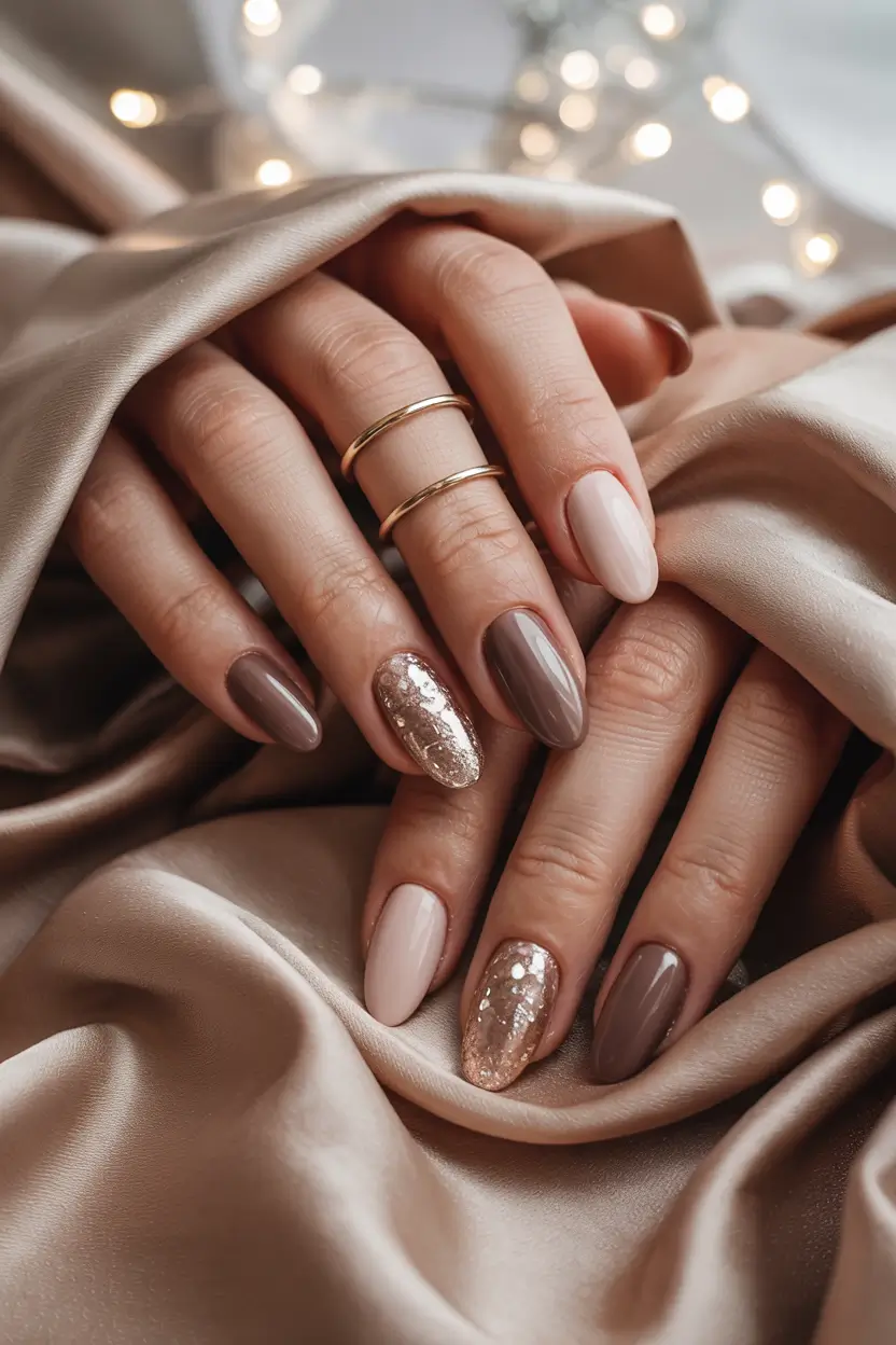 fall/winter nails color Champagne Sparkle and Nude Elegance