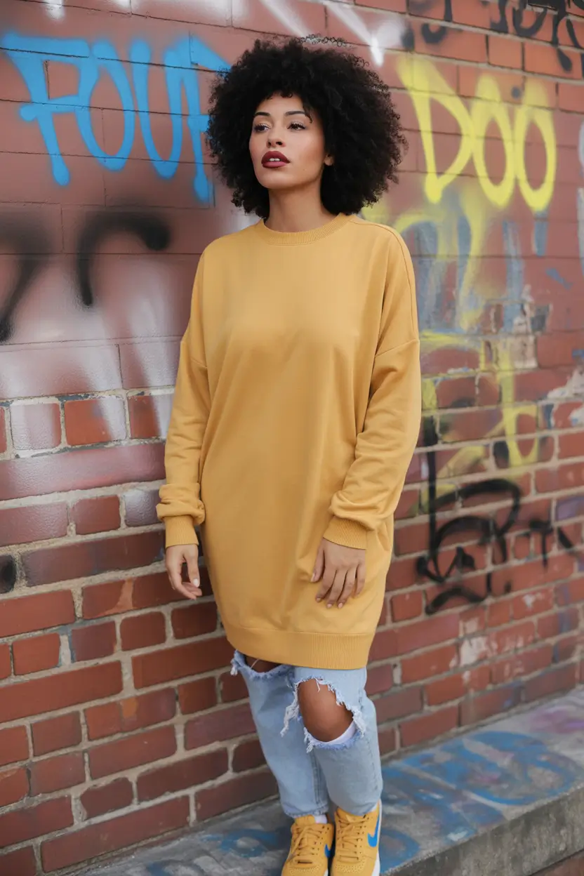 fashion outfits 2026 Urban Street Energy in Mustard and Denim