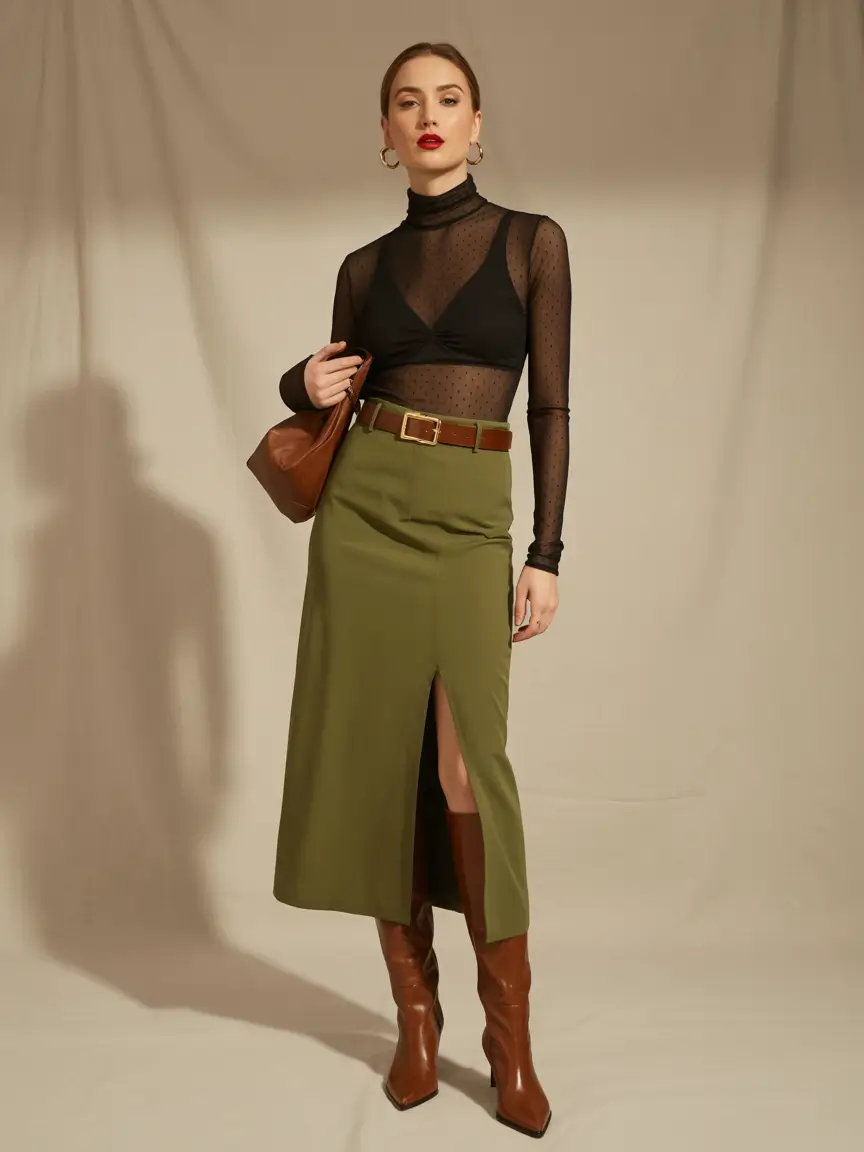 fashion outfits 2026 Modern Elegance in Sheer and Olive