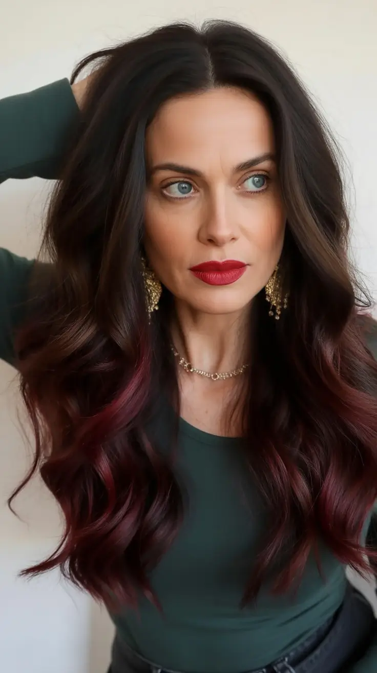 winter hairstyles and color for women over 40 Subtle Burgundy Ombre for a Dramatic Winter Statement