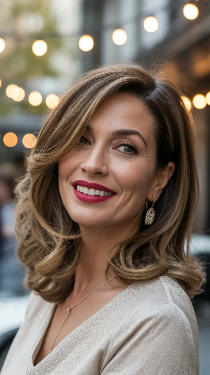 winter hairstyles and color for women over 40 Elegant Medium Layers with Subtle Highlights