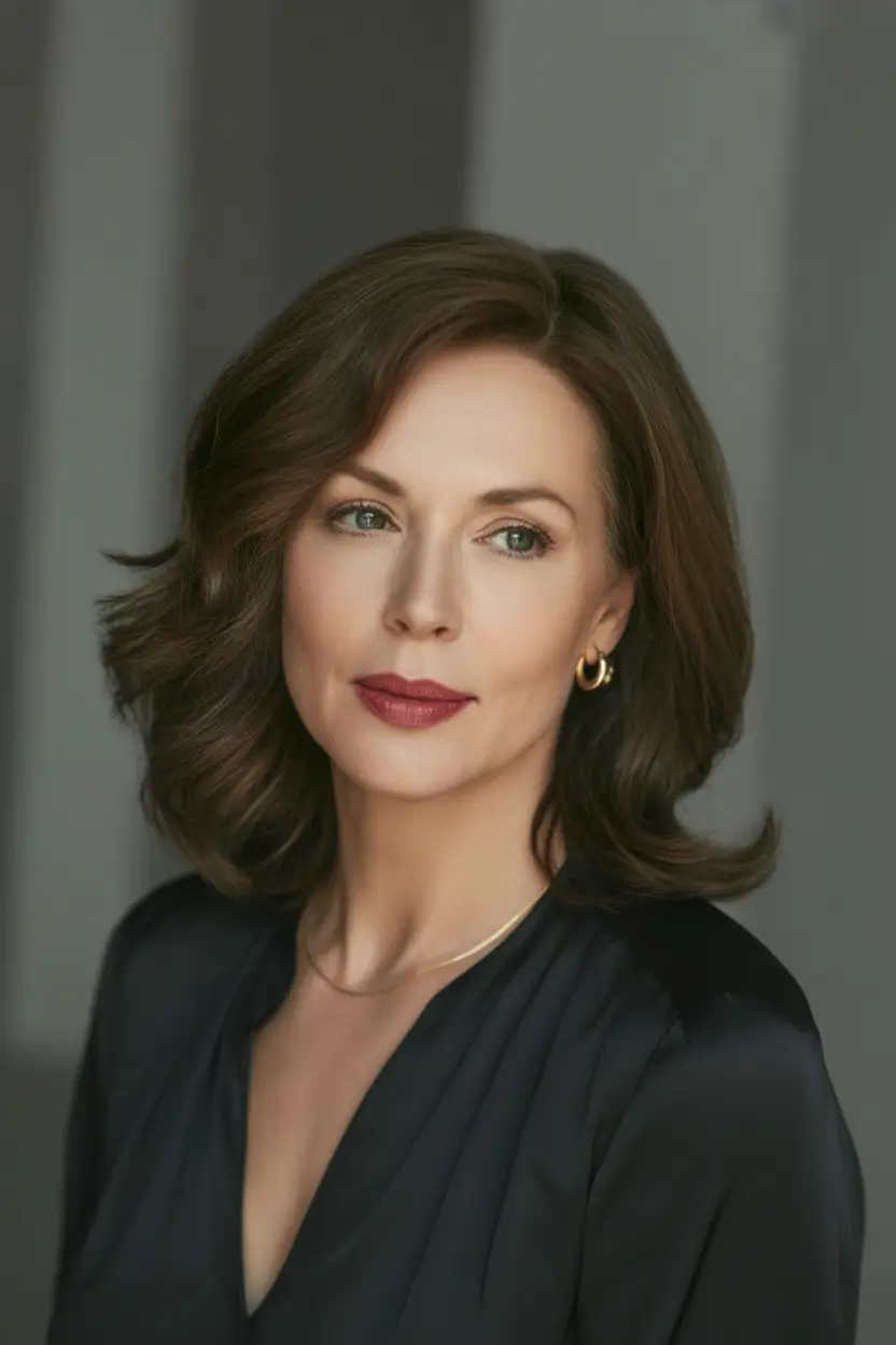 winter hairstyles and color for women over 40 Classic Brunette Waves With Effortless Movement