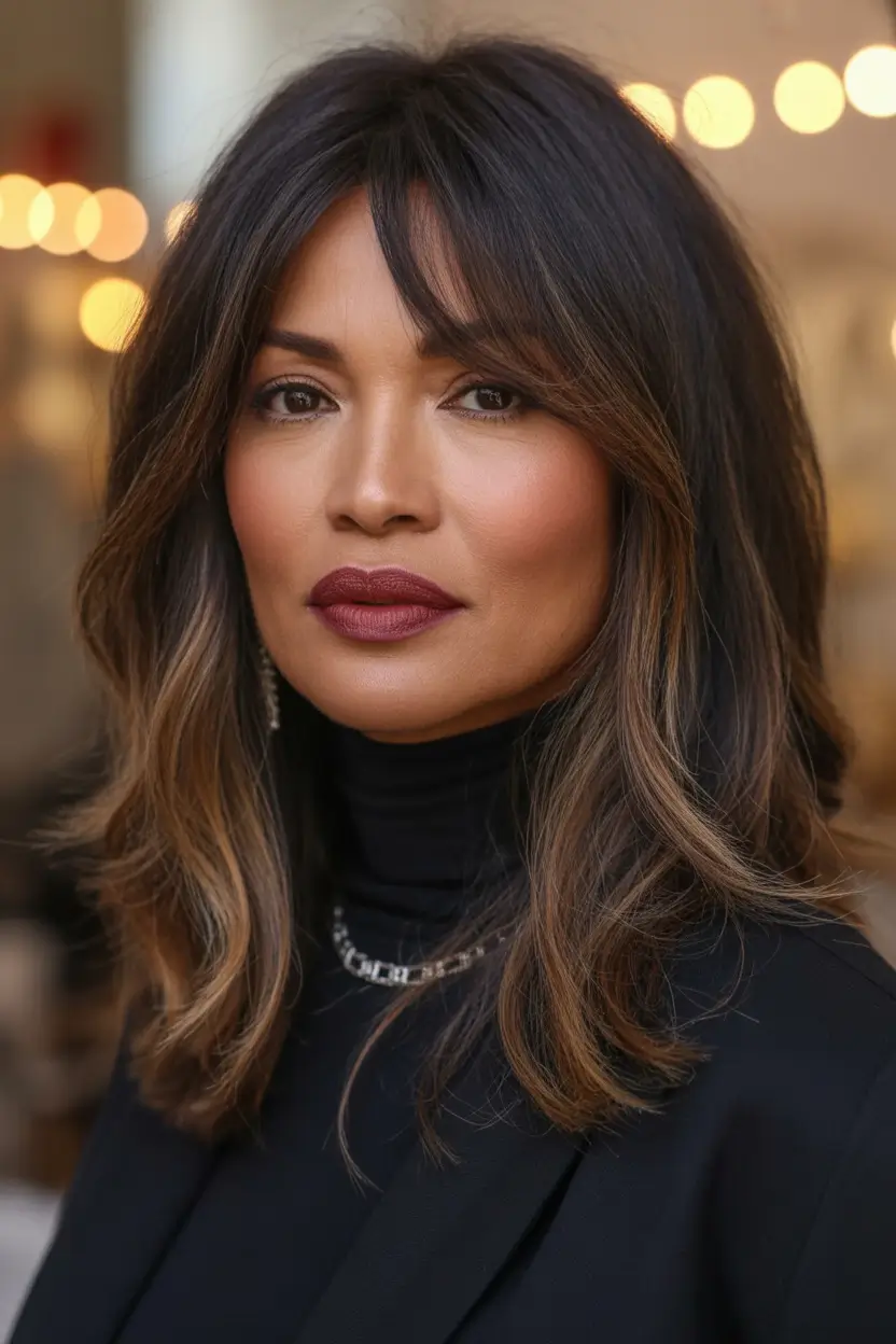 winter hairstyles and color for women over 40 Textured Mid-Length Cut with Curtain Bangs