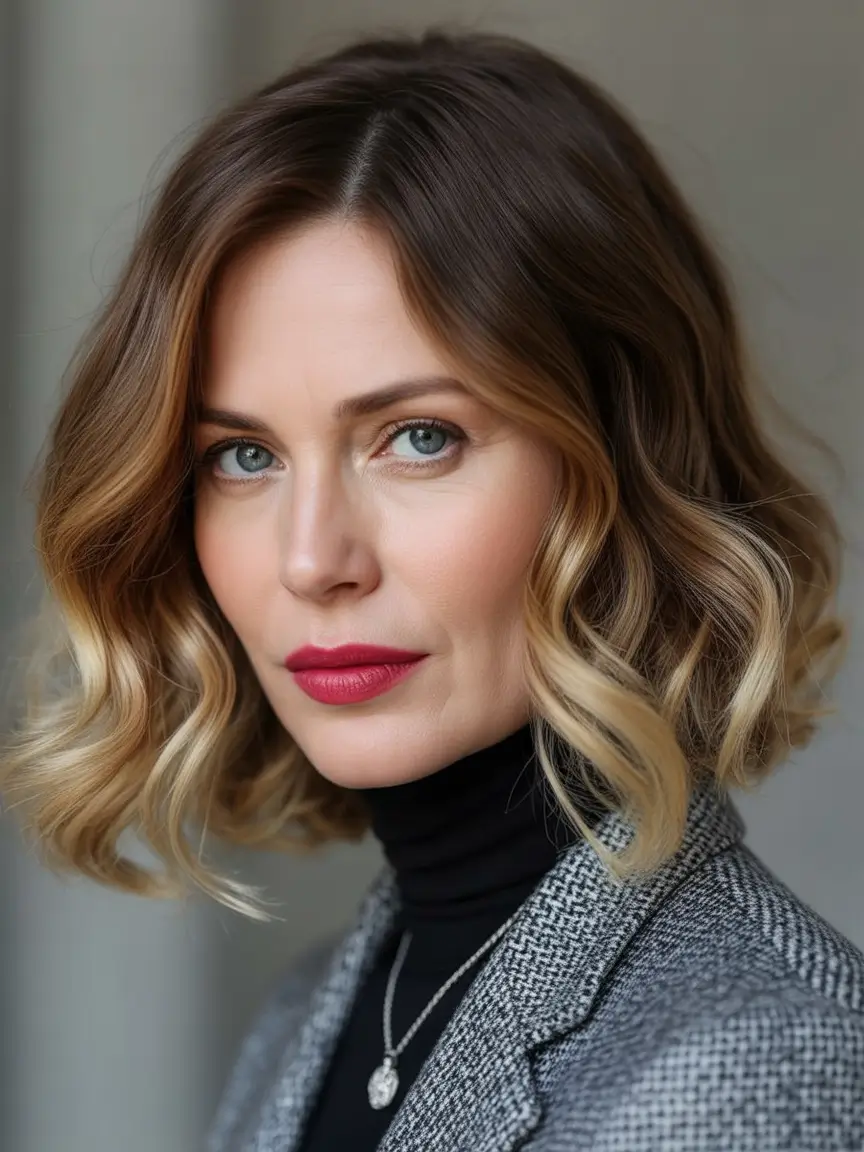 winter hairstyles and color for women over 40 Short Hair Bob with Soft Ombre
