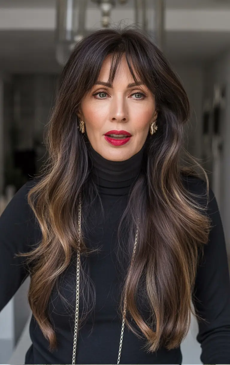 winter hairstyles and color for women over 40 Grown-Out Layers with Glossy Finish