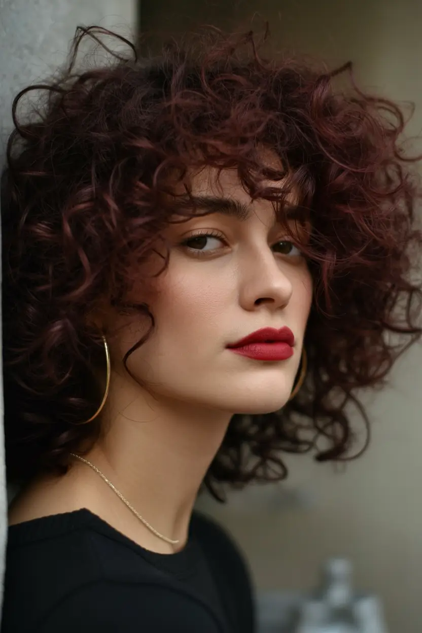 Hair Colors Ideas for Winter 2025-2026 Velvety Burgundy Curls With Winter Warmth