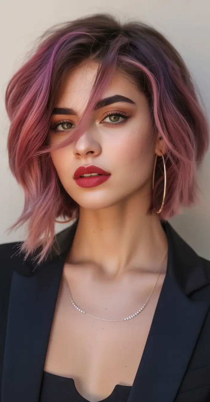 Hair Colors Ideas for Winter 2025-2026 Dusty Rose Bob With Modern Movement