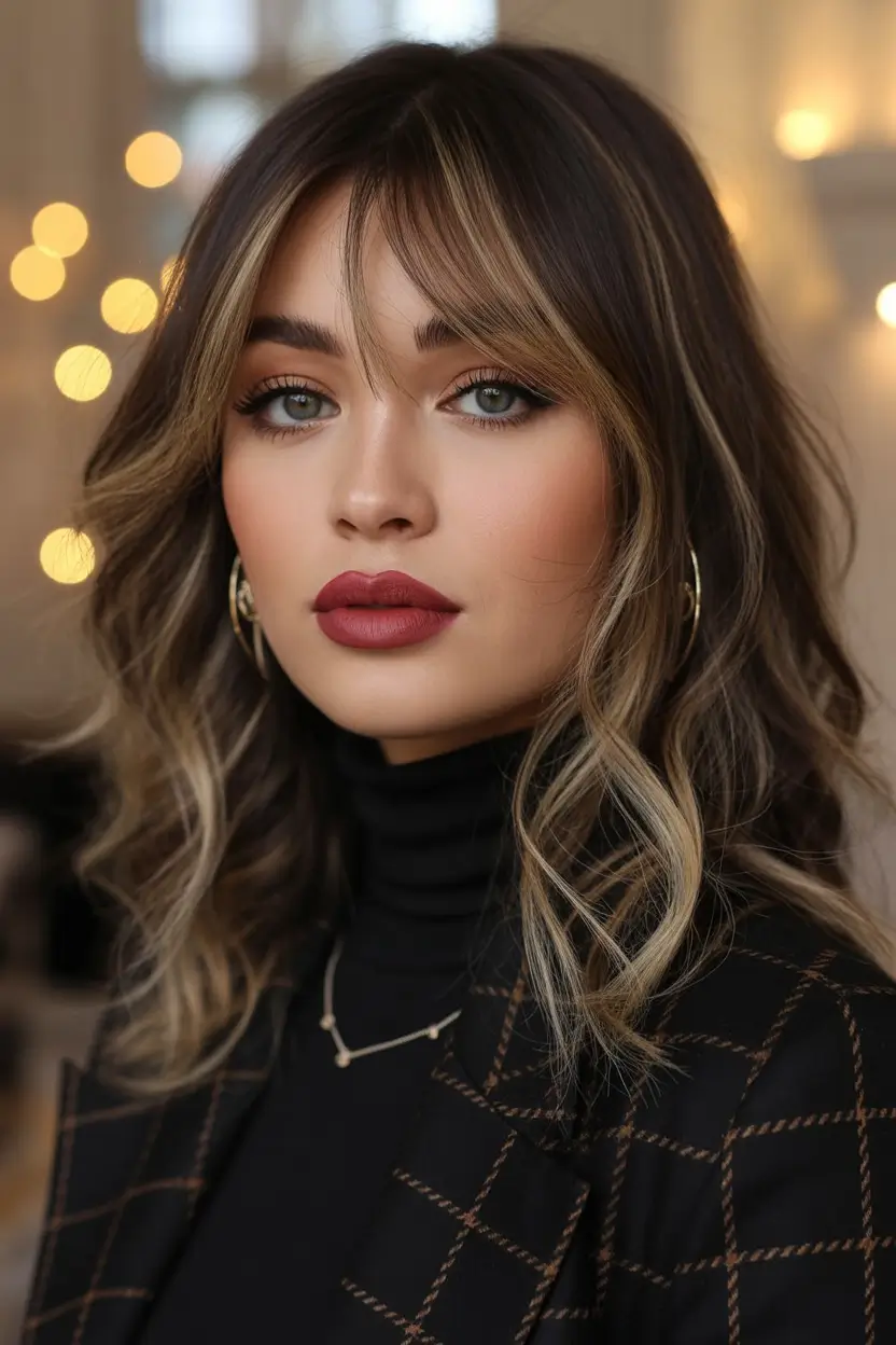 Hair Colors Ideas for Winter 2025-2026 Soft Brunette With Blonde Ribbons
