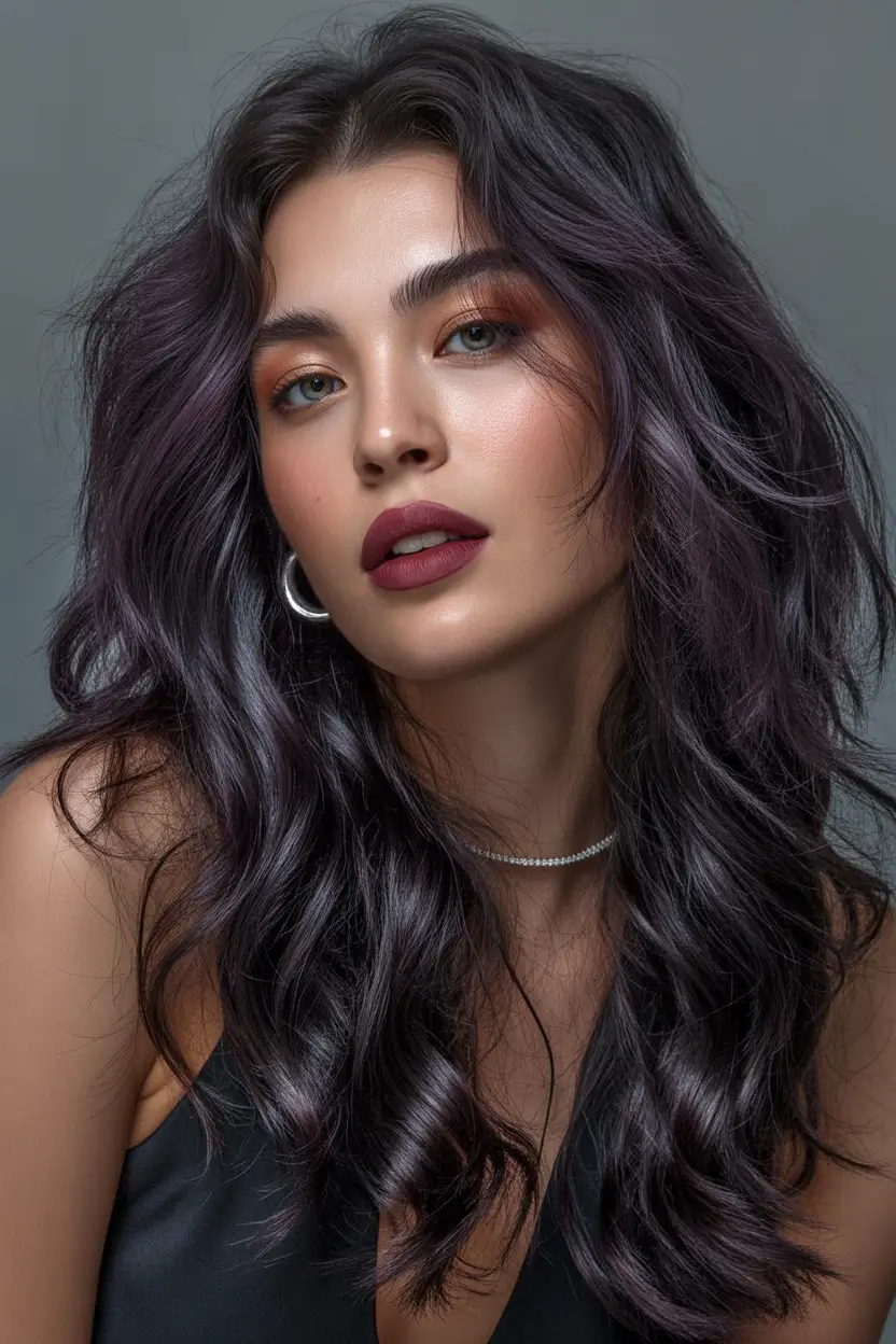Hair Colors Ideas for Winter 2025-2026 Smoky Plum Waves
