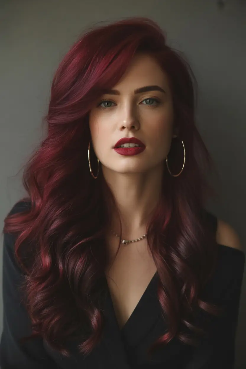 Hair Colors Ideas for Winter 2025-2026 Velvet Merlot Glam