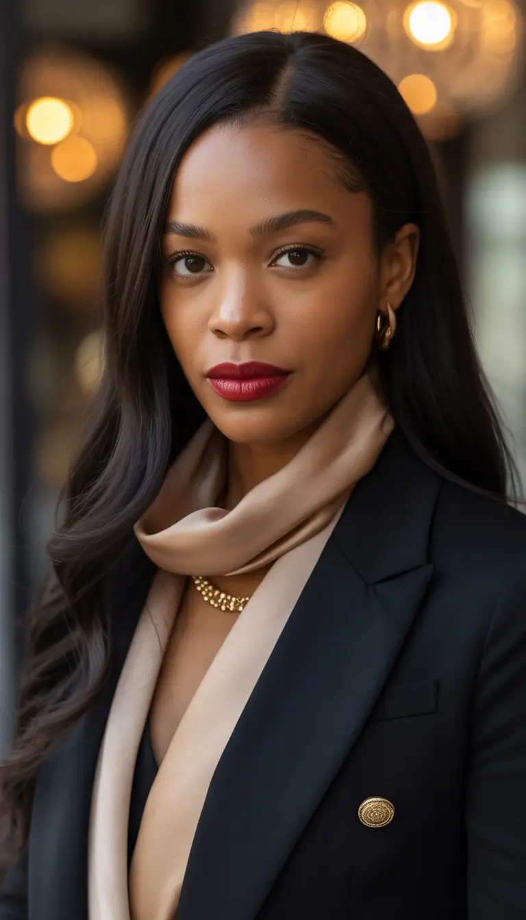 winter hairstyles for black women natural hair straight Sleek Middle-Part Glam