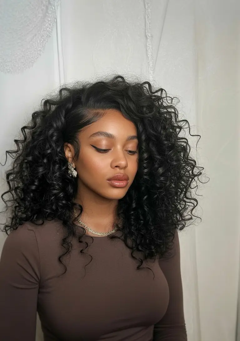 winter hairstyles for black women natural hair Big Defined Curls with Side Part