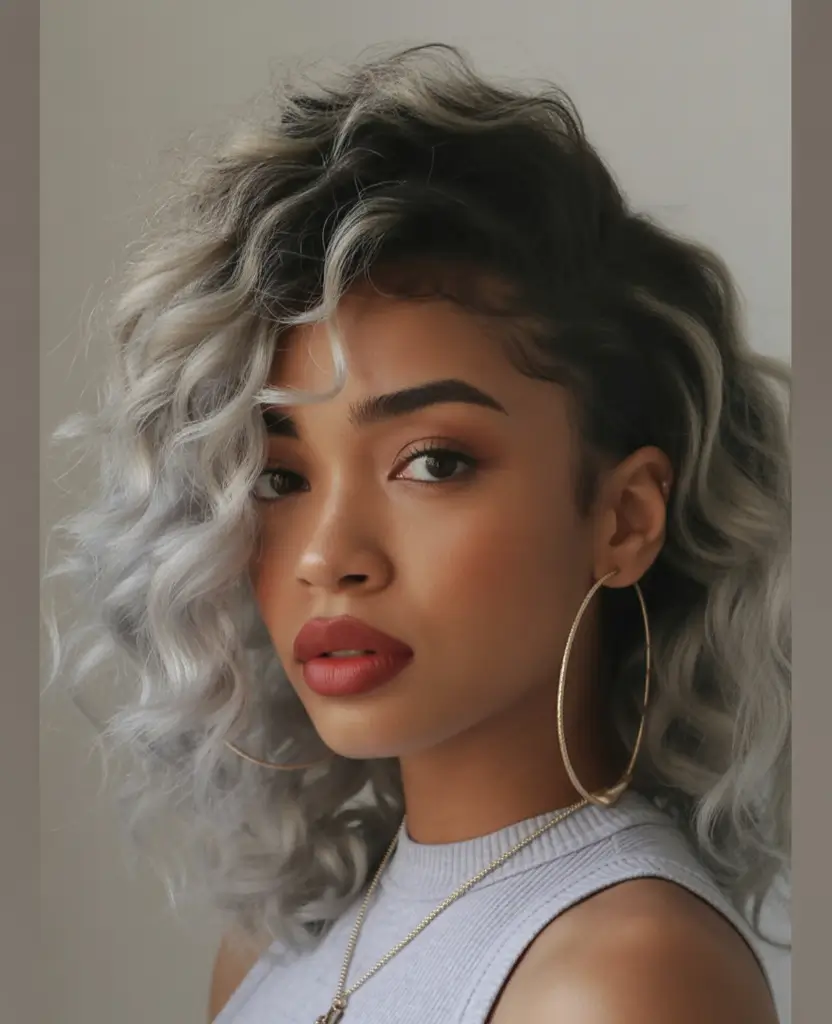 winter hairstyles for black women color 2025 Silver Waves with a Bold Edge
