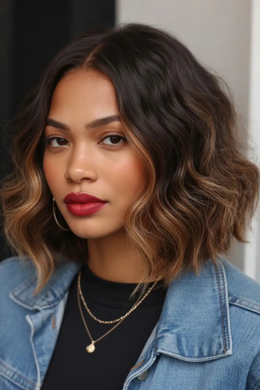 winter hairstyles for black women color Soft Waves with Subtle Caramel Dimension
