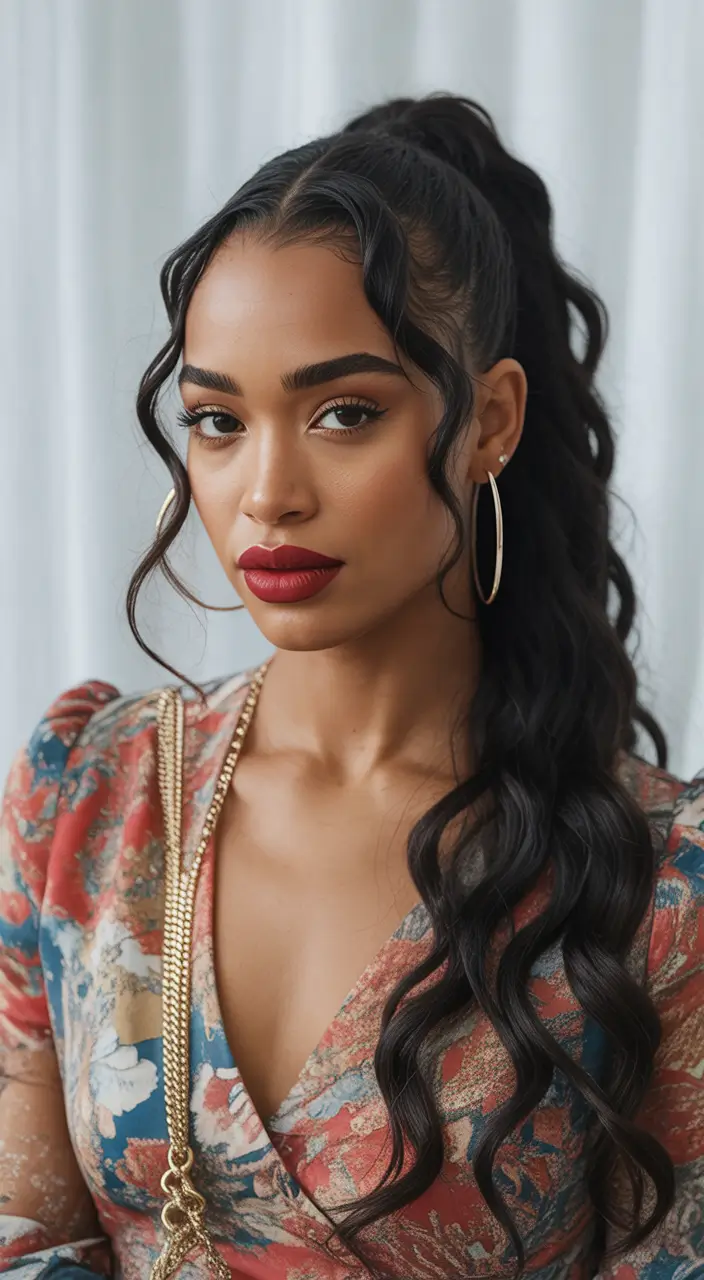 winter wedding hairstyles black women High Ponytail with Romantic Waves