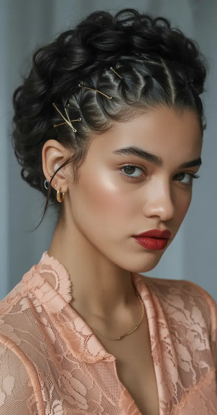 winter hairstyles for black women braids Textured Updo with Golden Accents