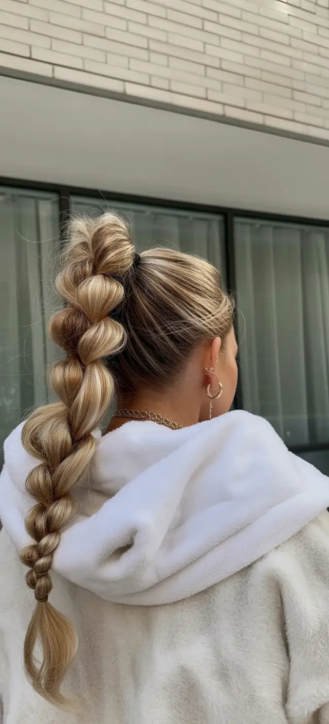 winter hairstyles Bubble Braid Ponytail