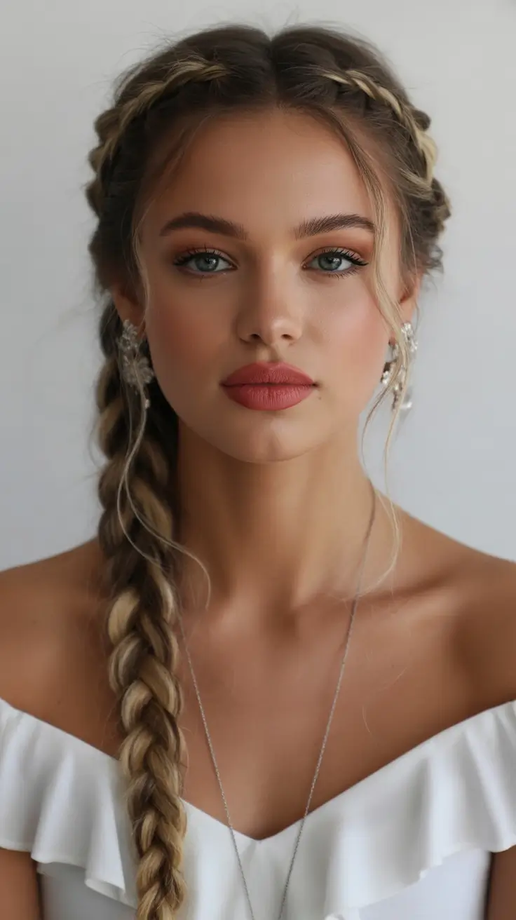 winter hairstyles Braided Crown With Long Side Braid