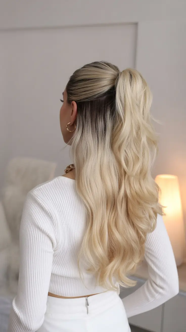 winter hairstyles Glam Half-Up Ponytail With Soft Waves