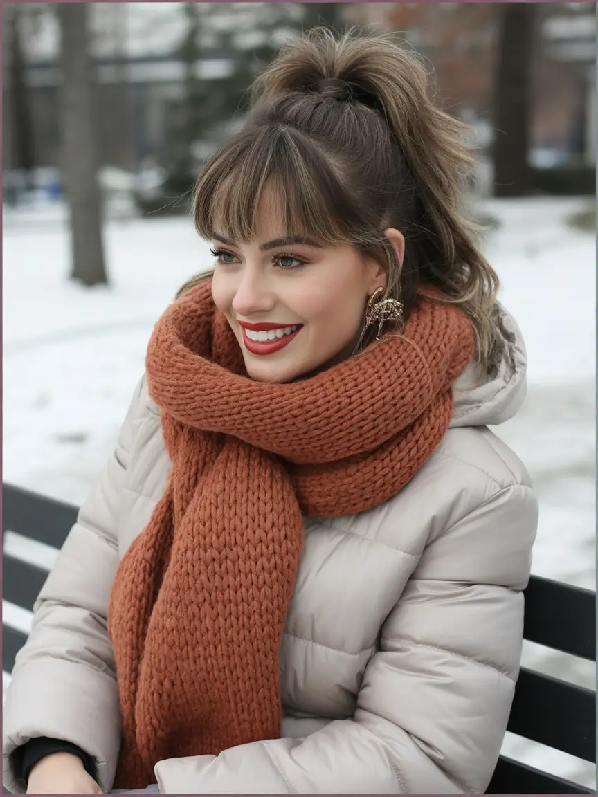 winter hairstyles Playful Ponytail With Soft Fringe