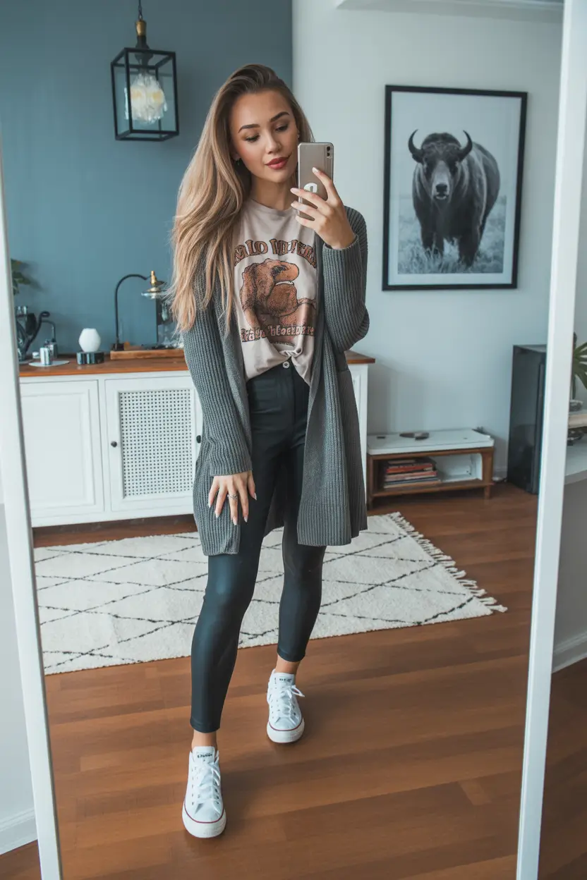 legging outfits ideas 2026 Laid-Back Graphic Cool