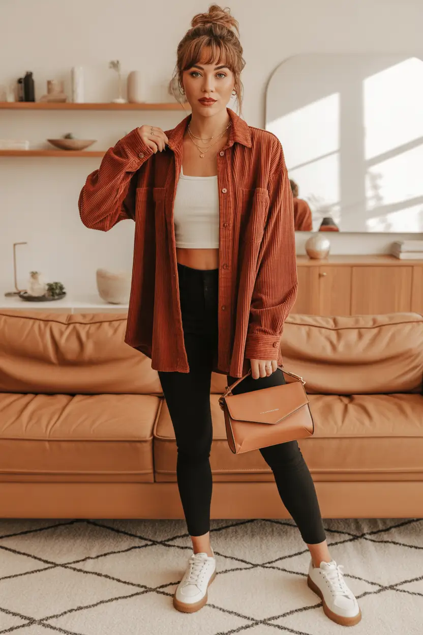 legging outfits ideas 2026 Retro Warmth and Everyday Charm