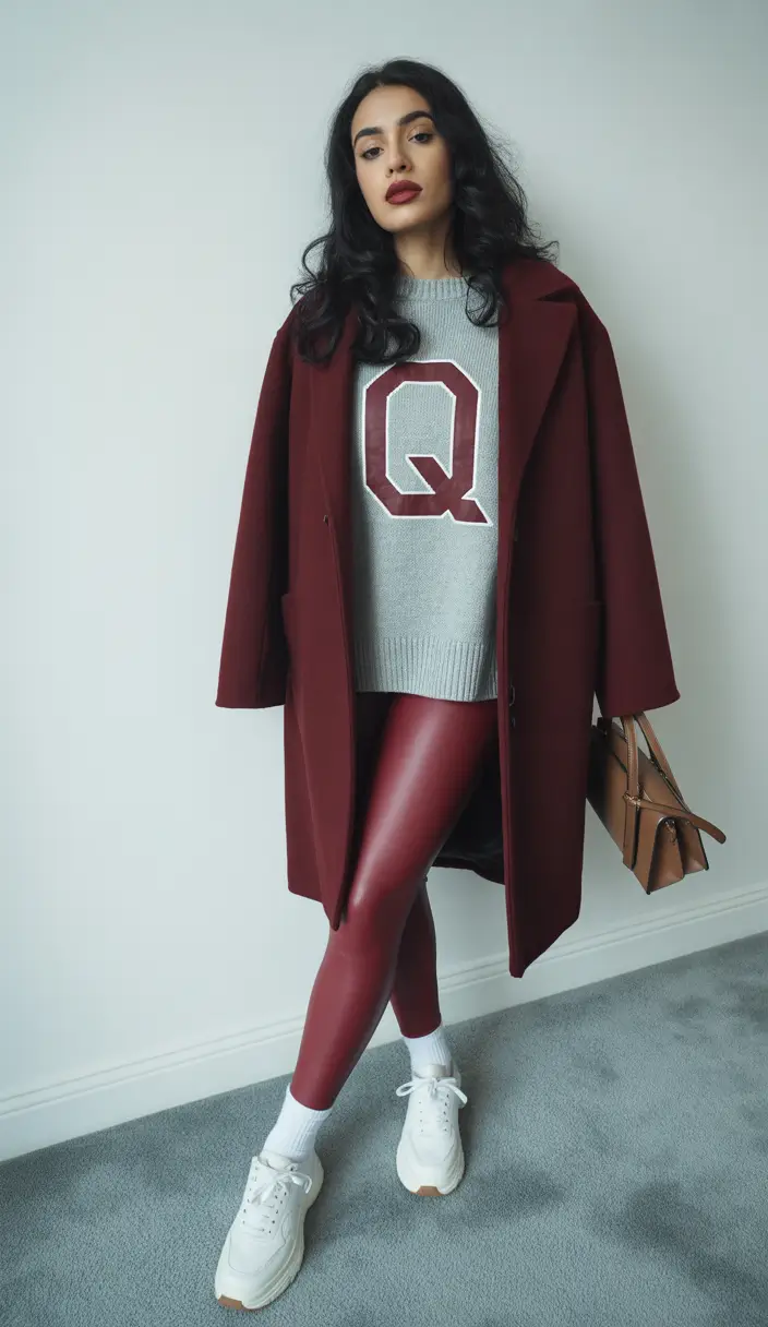 legging outfits ideas 2026 Academic Edge in Burgundy