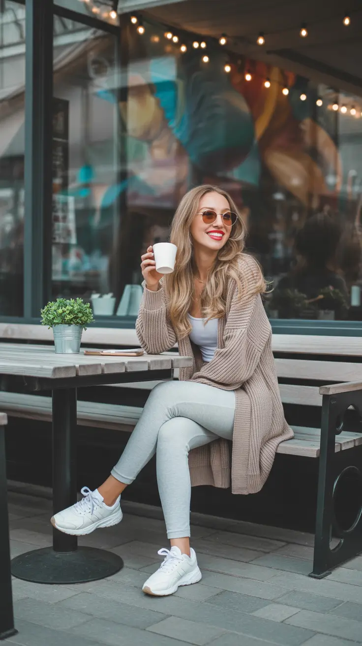 legging outfits ideas 2026 Effortless Café Chic